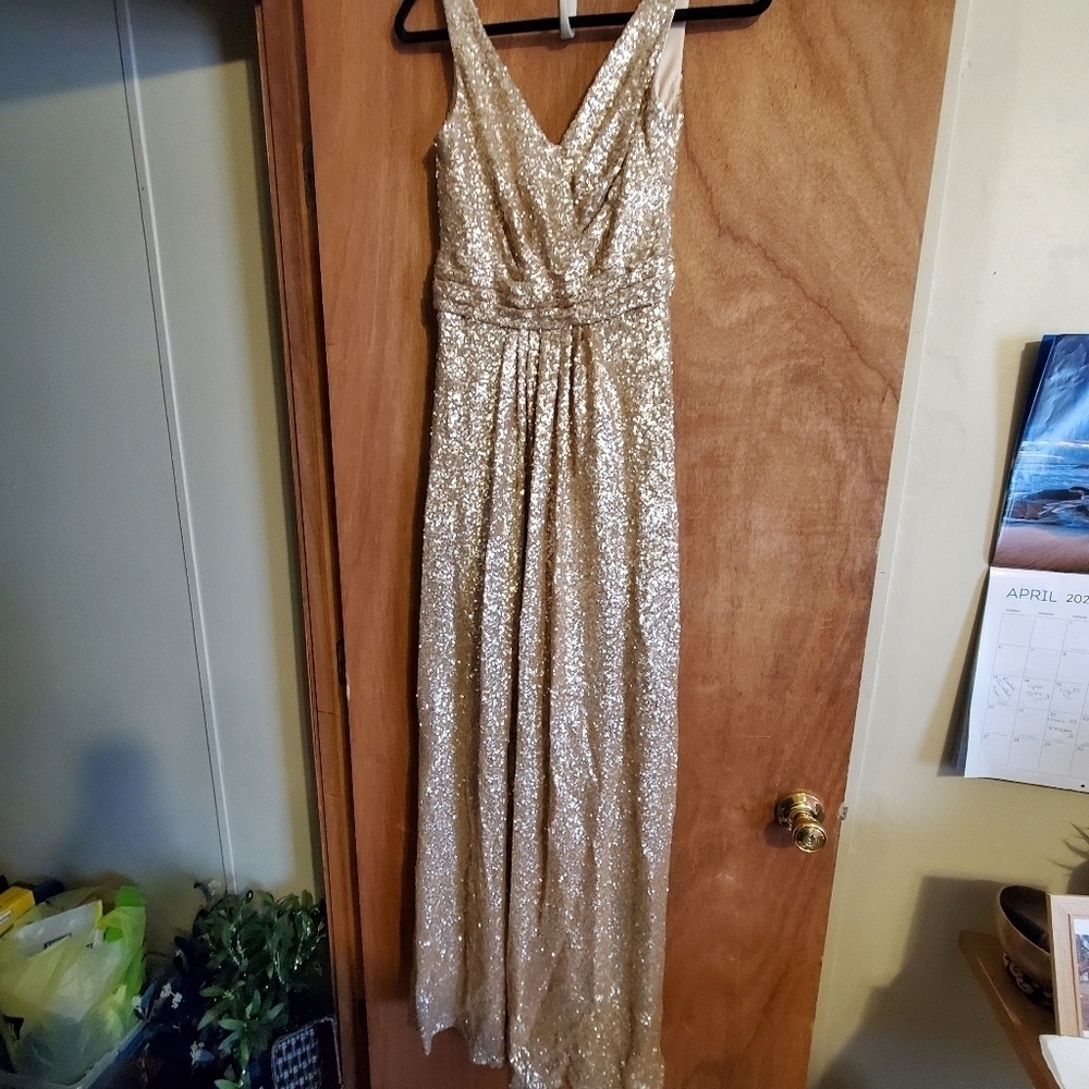 Sorella Vita Gold Sequin V Beck. Prom Bridesmaid Wedding Guest Sz 8